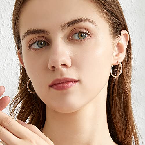 Nova&Aria 925 Sterling Silver Hoops Big Round Loops Earrings Paved Zircon Halo Cz Women Ear Jewelry 25Mm -08 #TOP1