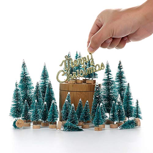 Orgrimmar 24 Pcs Mini Christmas Trees Artificial Sisal Trees Snow Frost Ornaments Bottle Brush Trees With Wooden Bases For Christmas Home Party Decoration, 6 Sizes  #TOP5