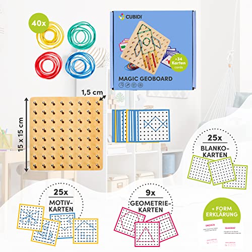 CUBIDI® Kreatives Montessori Spielzeug Geobrett Für Unzählige Spannende Figuren - Feinmotorik und Lernspielzeug - Geoboard Spielzeug ab 5 Jahre Jungen und Mädchen