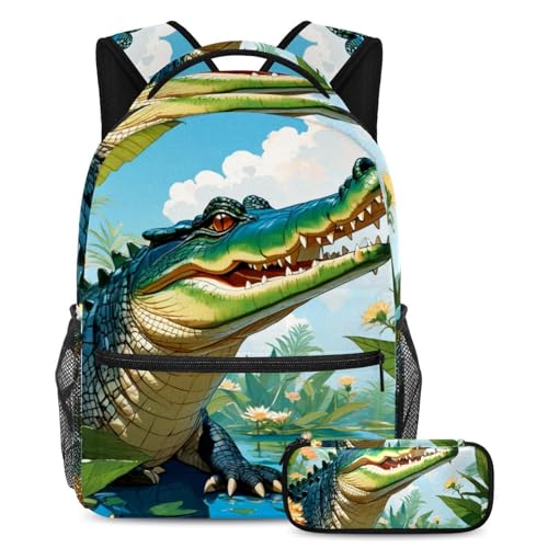 Sac à dos de jour crocodile pour alléger le dos des enfants avec sa trousse assortie