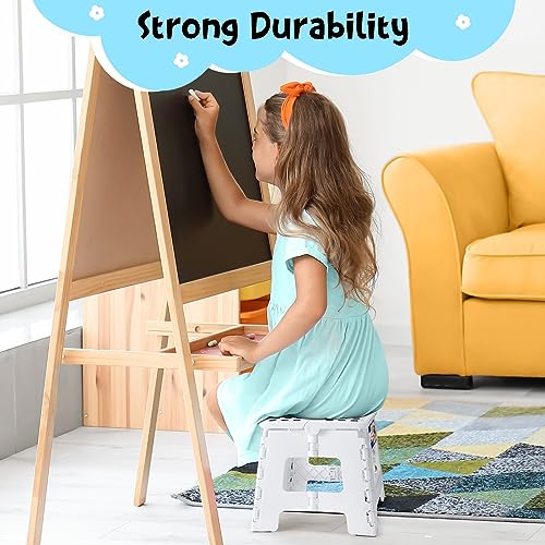 Image of ACKO Folding Step Stool 9 Inch 300 lb Capacity, Plastic Foldable Step Stools for Kids and Adults, Folding Stools Suitable for Kitchen, Stepping Stool with Handle White 1PC
