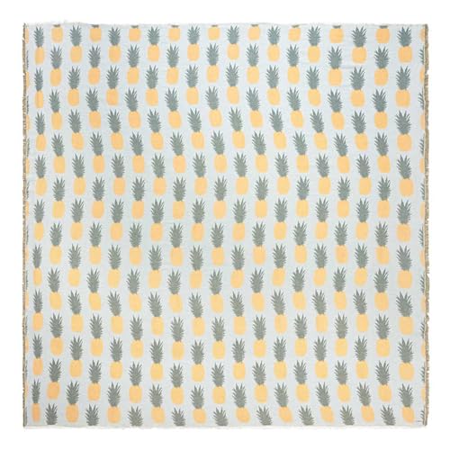 Sand Cloud Extra Large King-Size Turkish Blanket & Comforter (Pineapple Party) - 100% Organic Turkish Cotton & Jacquard Weave with Fringe Tassels - Soft Comfy & Cozy Throw & Beach Blanket - 90 x 90