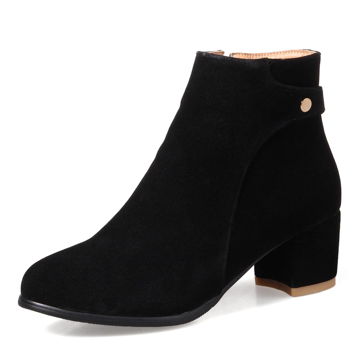 Womens Round Toe Dressy Ankle Boots Suede Side Zipper Chunky Mid Heels Winter Fall Short Booties