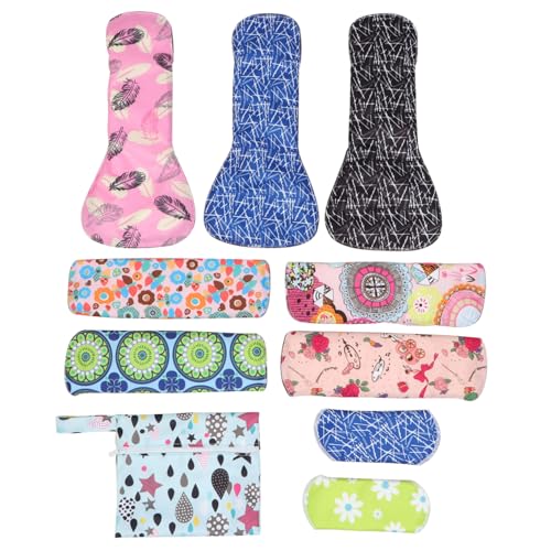 Beaupretty 9piezas Toalla Sanitaria Bambú Reusable Compresas Menstruales Lavables Con Tapete De Lactancia Para Uso Diario y Menstruación Grande Mediano y Pequeño