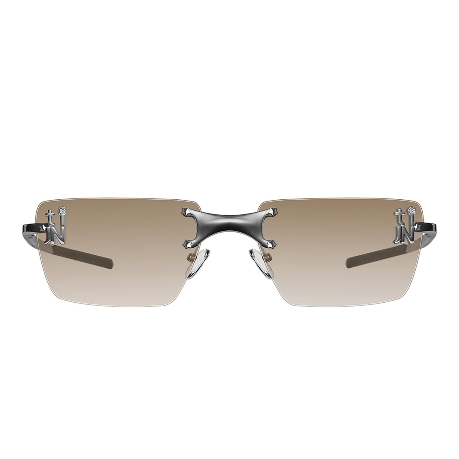 TIJN Rimless Square Sunglasses for Women Men, Fashion Sunglasses Metal Frameless Glasses Tinted Lens Rectangle Glasses, Brown Lenses