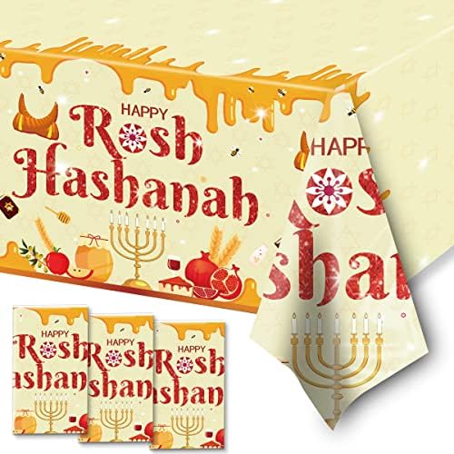 Lenyunge Rosh Hashanah Decoration-3pcs Shana Tova Tablecloths,Jewish New Years Plastic Waterproof Table Cover Decoration for Rosh Hashanah Religious Theme Party Table Decoration
