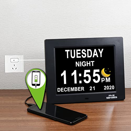【Original Color Sun/Moon】 5 Senses - 8” Digital Calendar, Clock With Day And Date For Elderly, Day Clock, Digital Clock With Date And Day Of Week, Large Digital Clock, Dementia Clock, Wall Clock Bk #TOP7