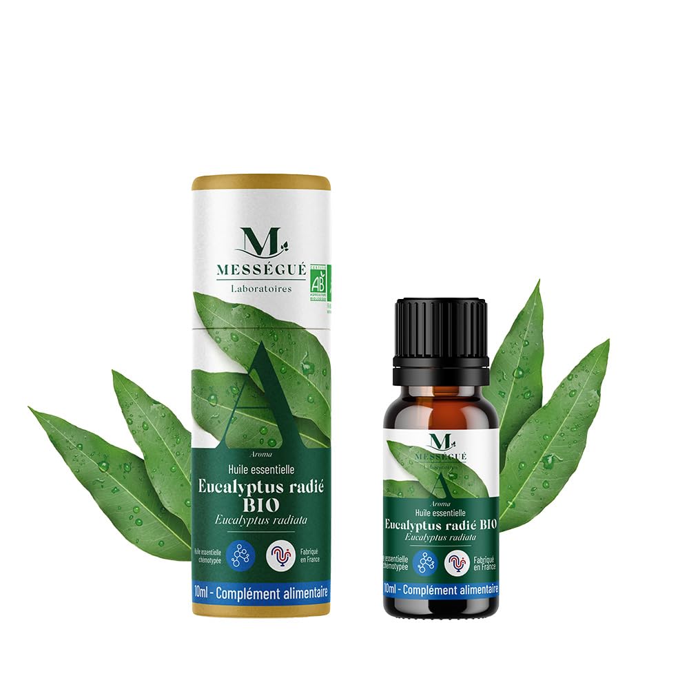 EUCALYPTUS RADIÉ BIO - Huile Essentielle Chémotypée - Libère les voies respiratoires, soutient la sphère ORL et favorise la mémoire et la concentration - 100% pure et naturelle - 10ml - Mességué