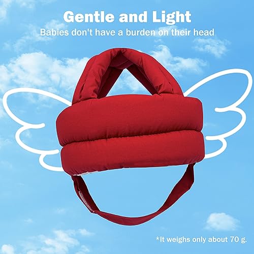 Image of Baby Head Protector Baby Helmet for Crawling Walking, No Bumps Safety Head Adjustable Protective Cap for Walking, Playing (Red)