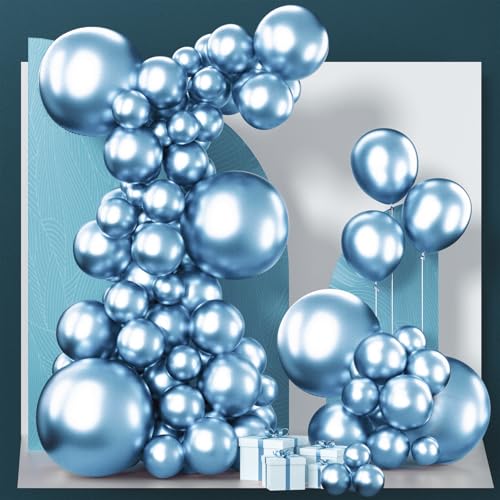 Image of PartyWoo Metallic Light Blue Balloons 130 pcs Different Sizes of 18 12 10 5 Inch Baby Pastel Blue Balloon Arch Kit Garland for Graduation Baby Shower Gender Reveal Birthday Party Decorations Blue-G119