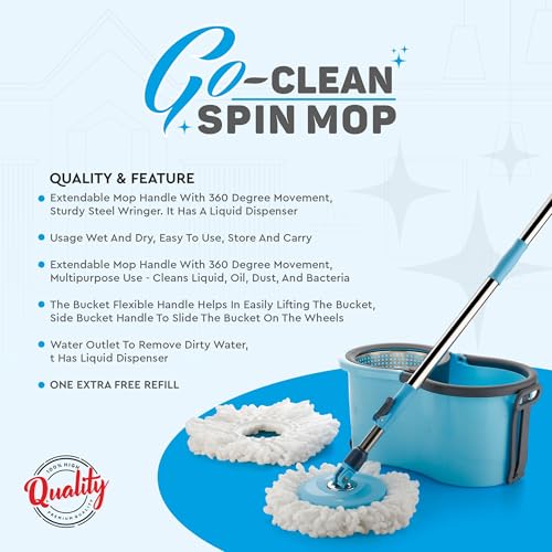 Image of KAVIRA Spin Mop, Easy Wheels & Big Bucket with Microfiber Refills, Floor Cleaning Mop with Bucket, Pocha for Floor Cleaning, Mopping Set (Mop Bucket), Blue