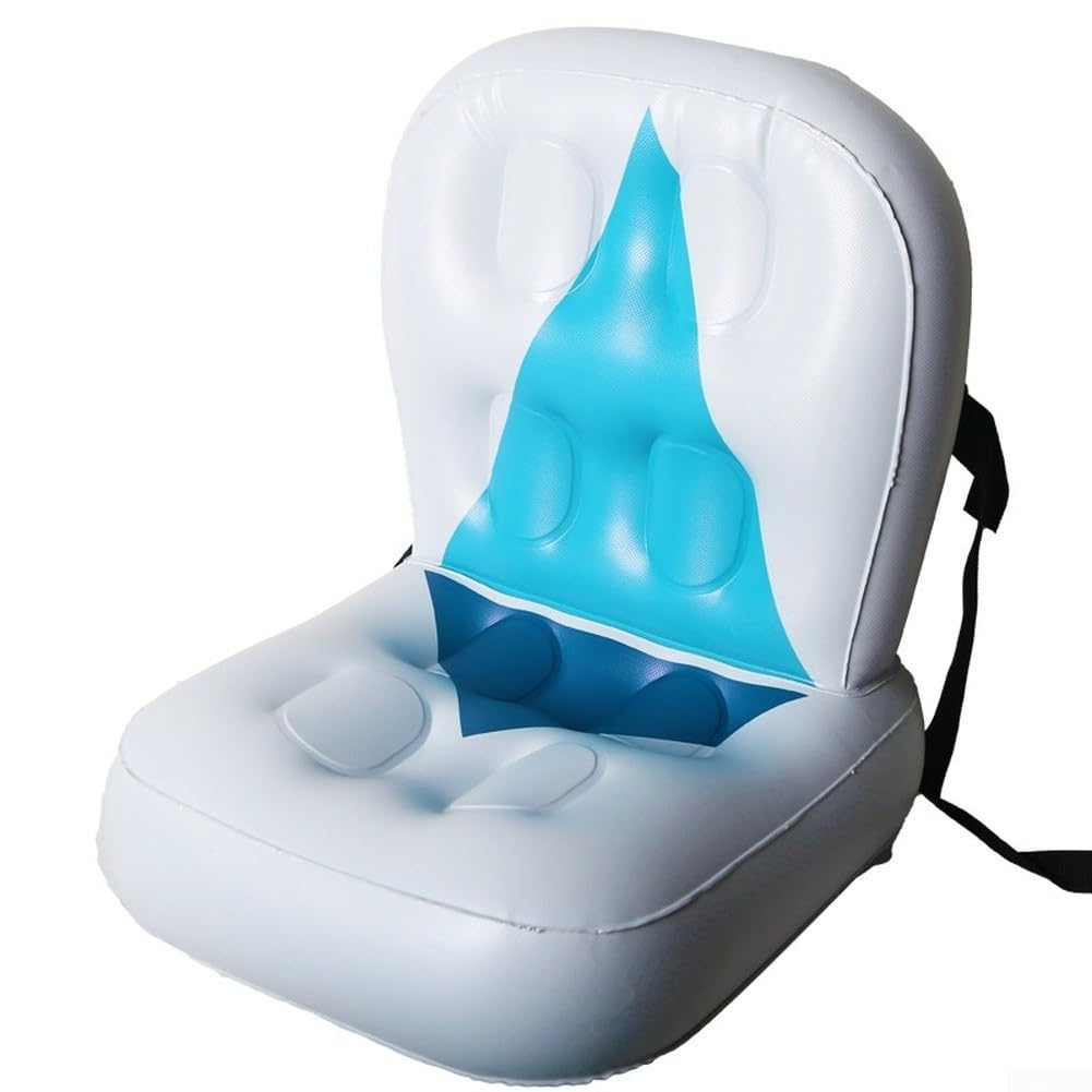 Aufblasbares Kajak-Sitzkissen mit Rückenlehne für Aqua Marina Betta 26, PVC-Angelstuhlpolster, 37 x 30 cm, Blau-Weiß, ergonomische Unterstützung
