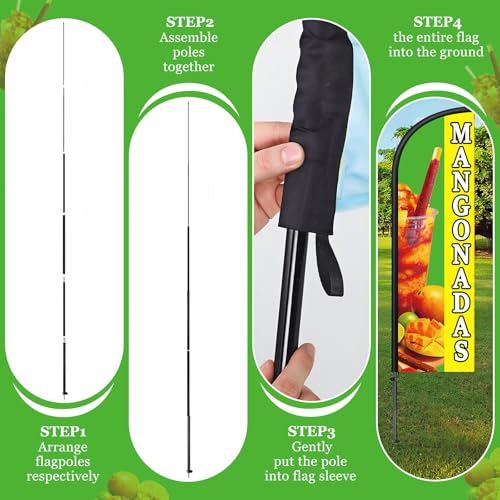 Image of Remagr 2 Pack Mangonadas Feather Flag 7 ft Advertising Swooper Flag Sign Windless Mangonadas Banner with Pole Kit and Ground Stake for Businesses Storefronts Retailers Shops Food Trucks Events