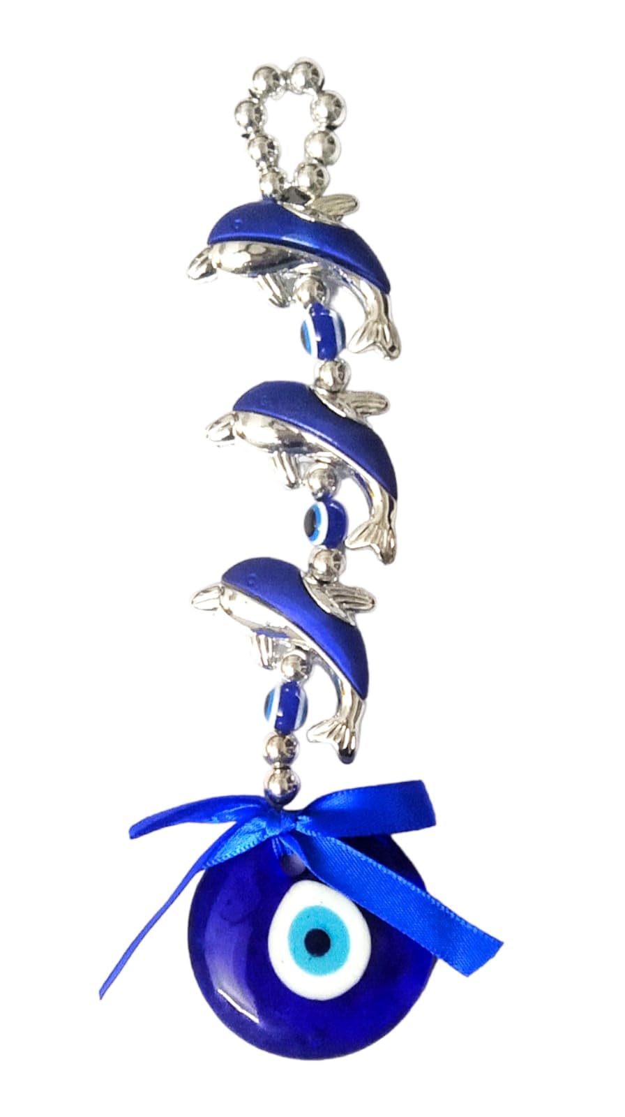 Feng Shui Evil Eye Wall Hanging with Blue Crystal Pendant for Good Luck Success Office Decoration Home Decor & Car | Nazar Battu for Home Protection (Dolphin)