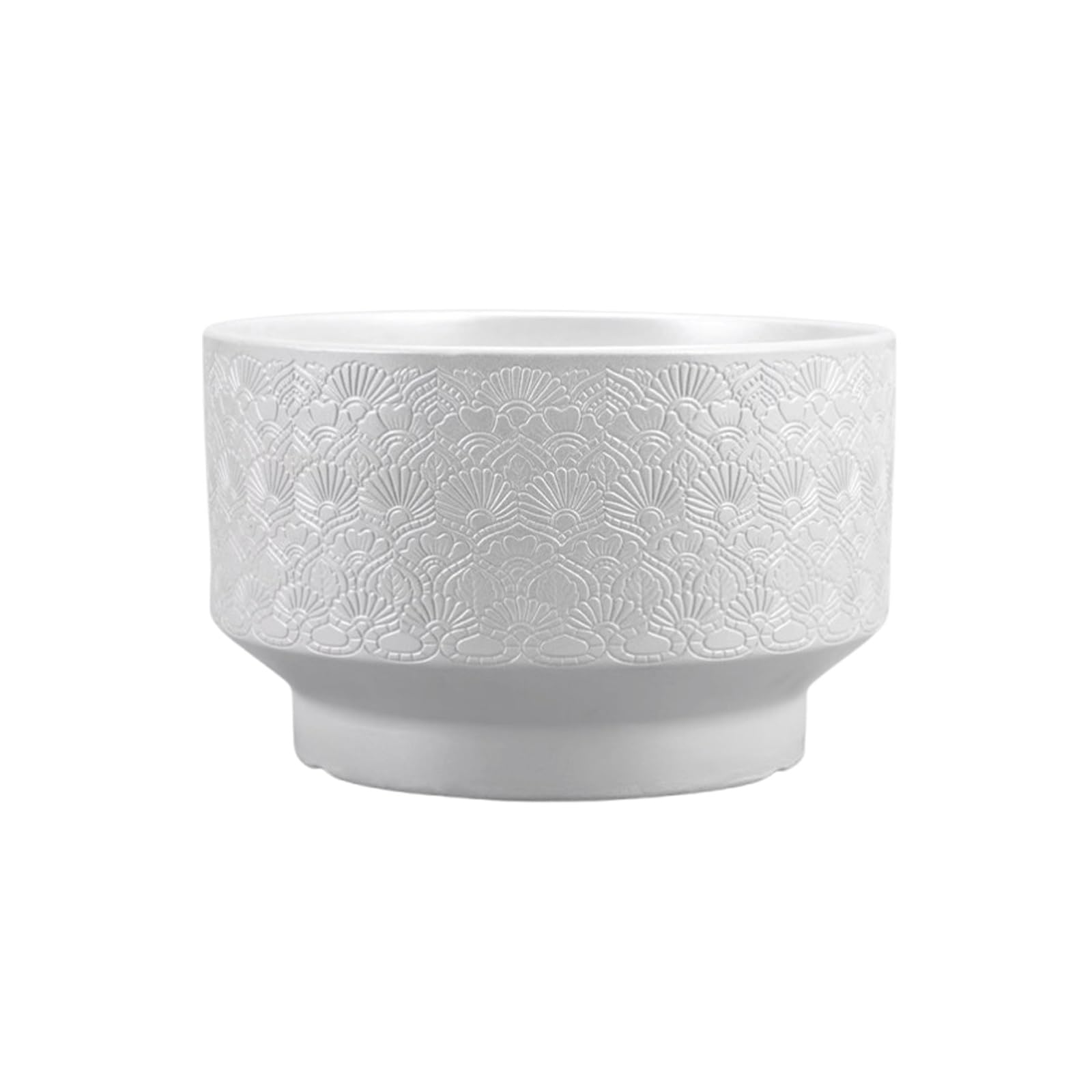 Dekoracyjna okrągła ceramiczna doniczka na rośliny o dużej średnicy, otwór drenażowy i spodek, nordycki wzór reliefowy, idealna do storczyków Phalaenopsis na tarasie (biała, 32,2 x 20,7 cm)