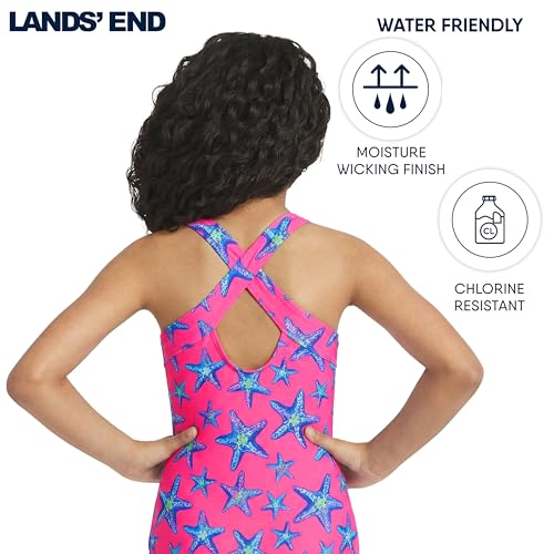 Image of Lands' End Girls' UPF 50+ Stretch Crisscross Back One Piece Swimsuit