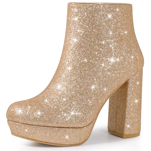 Perphy Glitter Platform Round Toe Chunky Heels Ankle Boots for Women - Main Image