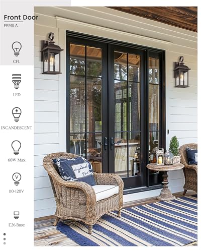 Image of FEMILA Outdoor Wall Lantern Oil Rubbed Bronze, Exterior Wall Light Sconce with Seeded Glass, Front Porch Light Fixture for Outdoor Garage, Patio House, 4FD54B ORB