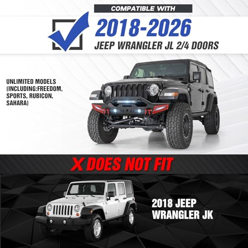 Image of for JL Front Bumper Compatible with 2018 2019 2020 2021 2022 2023 2024 2025 2026 Jeep Wrangler JL JLU Unlimited Off-road Bumper with Winch Plate, Paintable Armor, LED Lights, D-rings (2 /4 Doors)