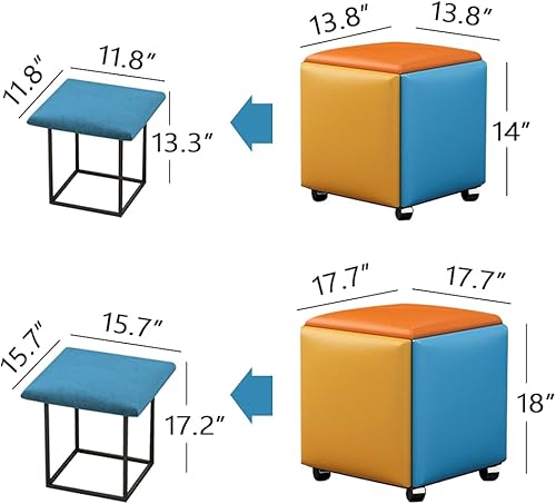 Miniatura 3 de WAYUTO - Cubo de asiento de piel sintética 5 en 1 con ruedas giratorias, apilable, taburete otomano, taburete otomano, reposapiés movible, silla de