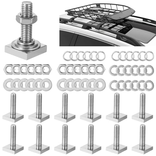 12-Pack M8 T-Bolts with Washers & Nuts, Stainless Steel T-Bolts for Roof Rack Crossbars, & Kayak Mounting