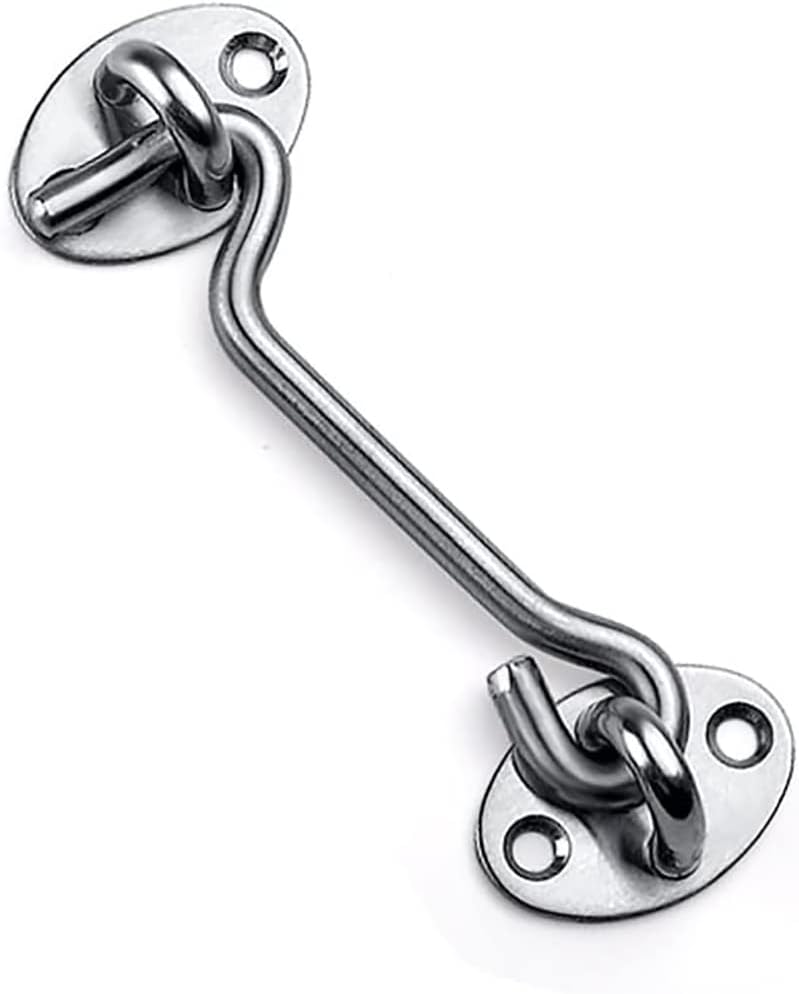 Audor 304 Stainless Steel Cabin Hook And Eye Latch Lock Shed Gate Door Catch Silent Holder Cabinet Latches for Door Gate Window Closet Shed (4")