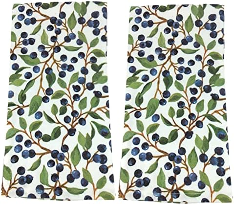 REX AND ROVER Blueberry Kitchen Towels Set Vintage Retro Botanical Kitchen Decor. Thick Cotton Terry Dual Purpose Dishtowels
