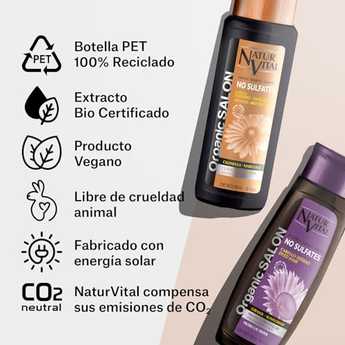 NaturVital - Champú Organic Salon, Sin Sulfatos, Parabenos ni Siliconas, Champú Natural con Keratina Vegetal y Extractos Biológicos, para Cabellos Dañados, Rizados o Alisados, 300 ml - imagen 8
