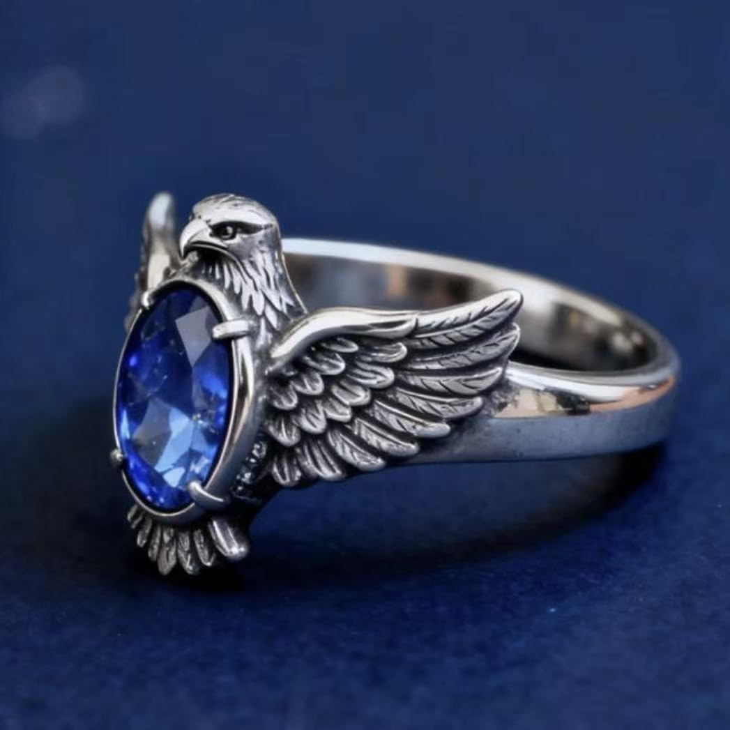 LIOYSIUT 925 Silver Hawk Ring Freedom Vintage Fashion Blue Gemstone Wedding Ring Cubic Zirconia Promise Rings Gothic Rings Punk Ring Jewelry Unique Gift 6