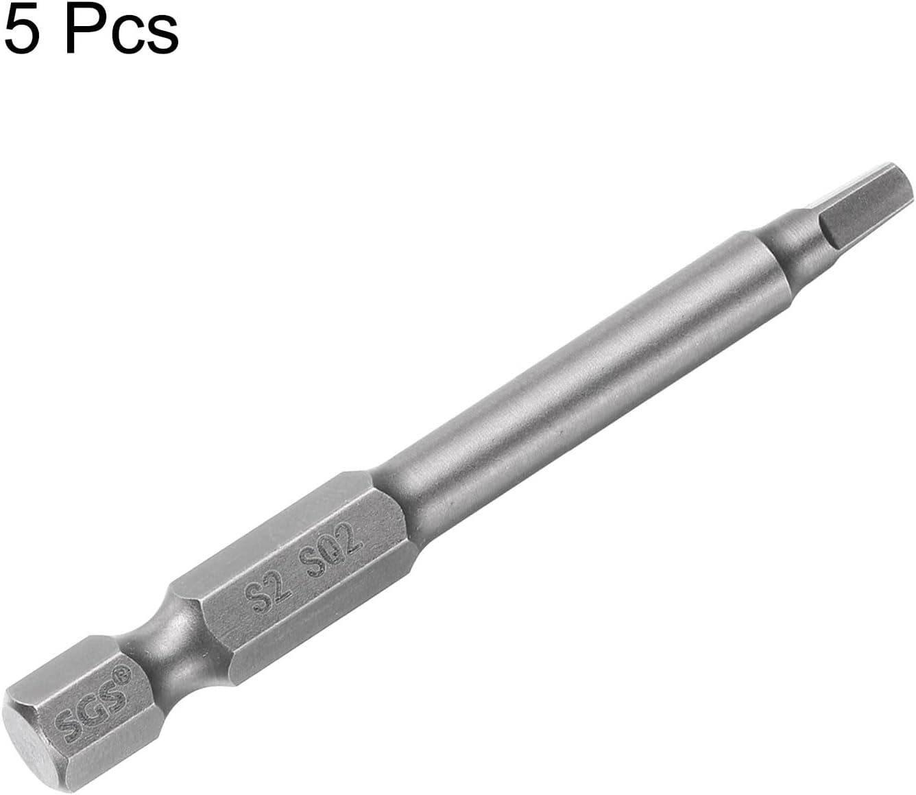 sourcing map 5pcs Square Screwdriver Bit SQ2 1/4" Hex Shank 65mm/2.6" Length Magnetic 4 Point Hex Bits S2 Steel Industrial Grade Electric Screw Driver Bit 5.5mm Rod