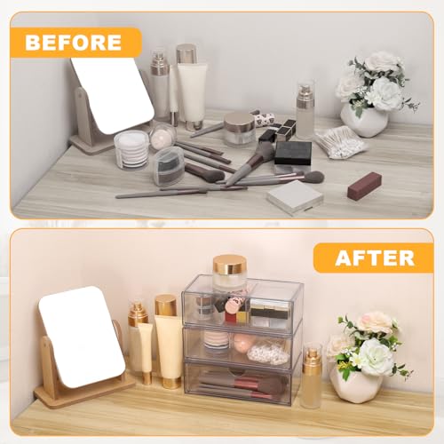 Hejo 3 Piezas Organizador de Maquillaje con Cajónes, Organizador de Cosméticos Acrílico Transparente, Cajones de Cuidado Apilable, Cajonera de Tocador para Dormitorio, Baño, Tocador - imagen 6