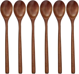 Wooden Spoons, 6 Pieces Wood Soup Spoons for Eating Mixing Stirring Cooking, Long Handle Spoon with Japanese Style Kitchen... Price In India