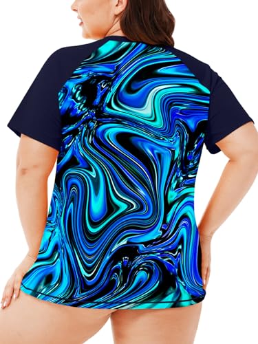 Image of AOBUTE Womens Plus Size Rash Guard Shirts Short Sleeve Swim Top UV UPF 50+ Sun Protection Swimwear Swimsuit