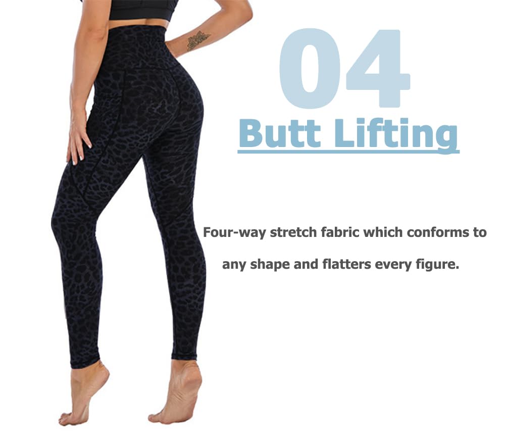 Leggings de leopardo para mujer, con estampado animal, cintura alta, pantalones de yoga con dos bolsillos grandes, suaves como la mantequilla, para entrenamiento, correr, tallas XS-XXL UK