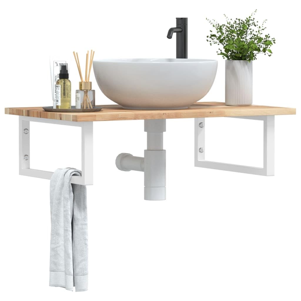 Estantería para lavabo de pared de acero y madera maciza de acacia 60 x 50 cm, soporte rectangular, ahorra espacio, soporta hasta 100 kg, ideal para baño, muebles de baño, armario bajo lavabo