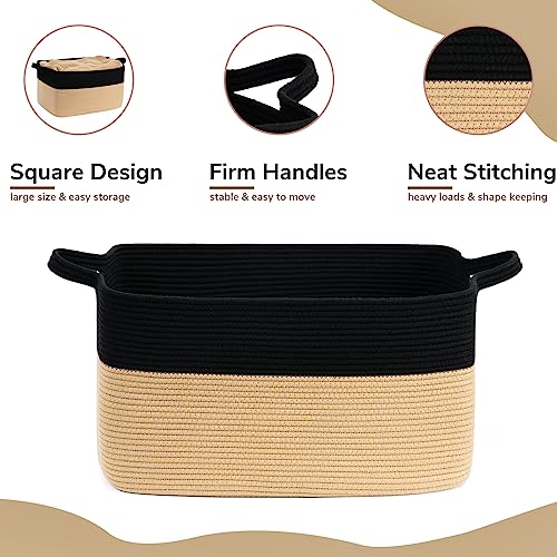 Goodpick Large Woven Storage Basket, 21.6" x 14.9" x 11.8" Rectangle Cotton Rope Laundry Basket with Handles, Baby Toy Blanket Storage for Living Room, Bedroom