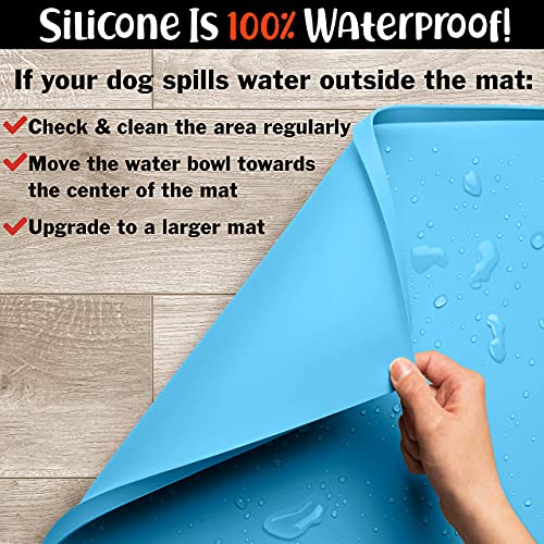 DogBuddy Dog Food Mat – Waterproof Dog Bowl Mat for Food and Water, Silicone Pet Feeding Mats for Floors, Non-Slip Placemat with High Edges for Dogs Bowls, Puppy Essentials (Large: 24"x16", Maya) - Thumbnail 7
