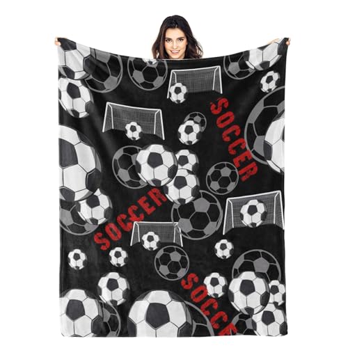 Soccer Blanket Gifts for Boys Kids Soccer Lovers, Sport Ball Print Soft Cozy Blanket for Couch Bed...