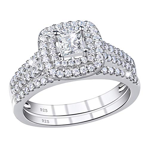 SHELOVES Bridal Wedding Rings Set Princess Cubic Zirconia White Cz 925 Sterling Silver for Women 7