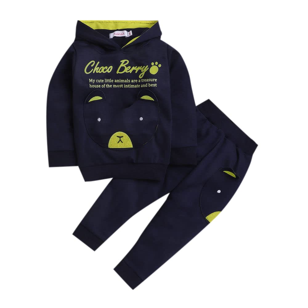 HopscotchBoys Polyester Text Print Sweatshirt and Pant Set In Blue Color
