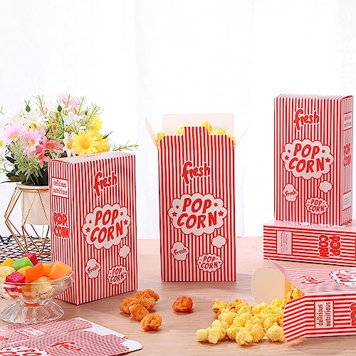 Image of Ireer 200 Pcs 1oz Popcorn Boxes Popcorn Containers Bulk Red and White Striped Paper Boxes for Puffed Rice Machine Movie Night Party Theater Carnival Circus Party Supply