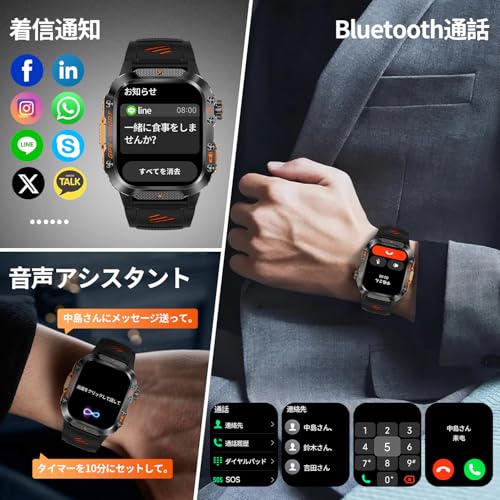 undefined スマートウォッチ【2025新型·ChatGPT搭載·GPS運動軌跡記録】2.01インチ大画面 軍用規格 高輝度懐中電灯 IP68防水 耐衝撃 スポーツウォッチ 100+運動モード 睡眠管理 Smart Watch Bluetooth5.3通話 iPhone対応 アンドロイド対応 Lineなどの通知 長持ちバッテリー 腕時計 DIY文字盤 高度計 気圧計 コンパス 音楽再生 天気予報 日本語説明書 の商品画像 6