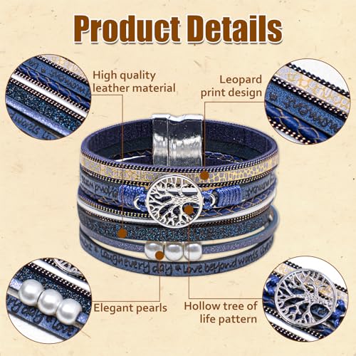 2pcs Leather Bracelets for Women Tree of Life Multi-Layer Wraps Bracelet Boho Leopard Multi-Layer Braided Cuff Bracelet Fashion Stackable Wrist Bracelet Valentine's Day Mother's Day Present3
