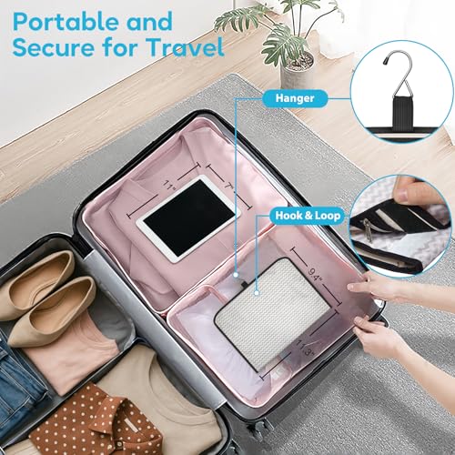 MISSLO Hanging Jewelry Organizer Travel Foldable Jewelry Roll Storage Case with 14 Cotton Zippered Pockets for Traveling, Closet, Suitcase - Image 5