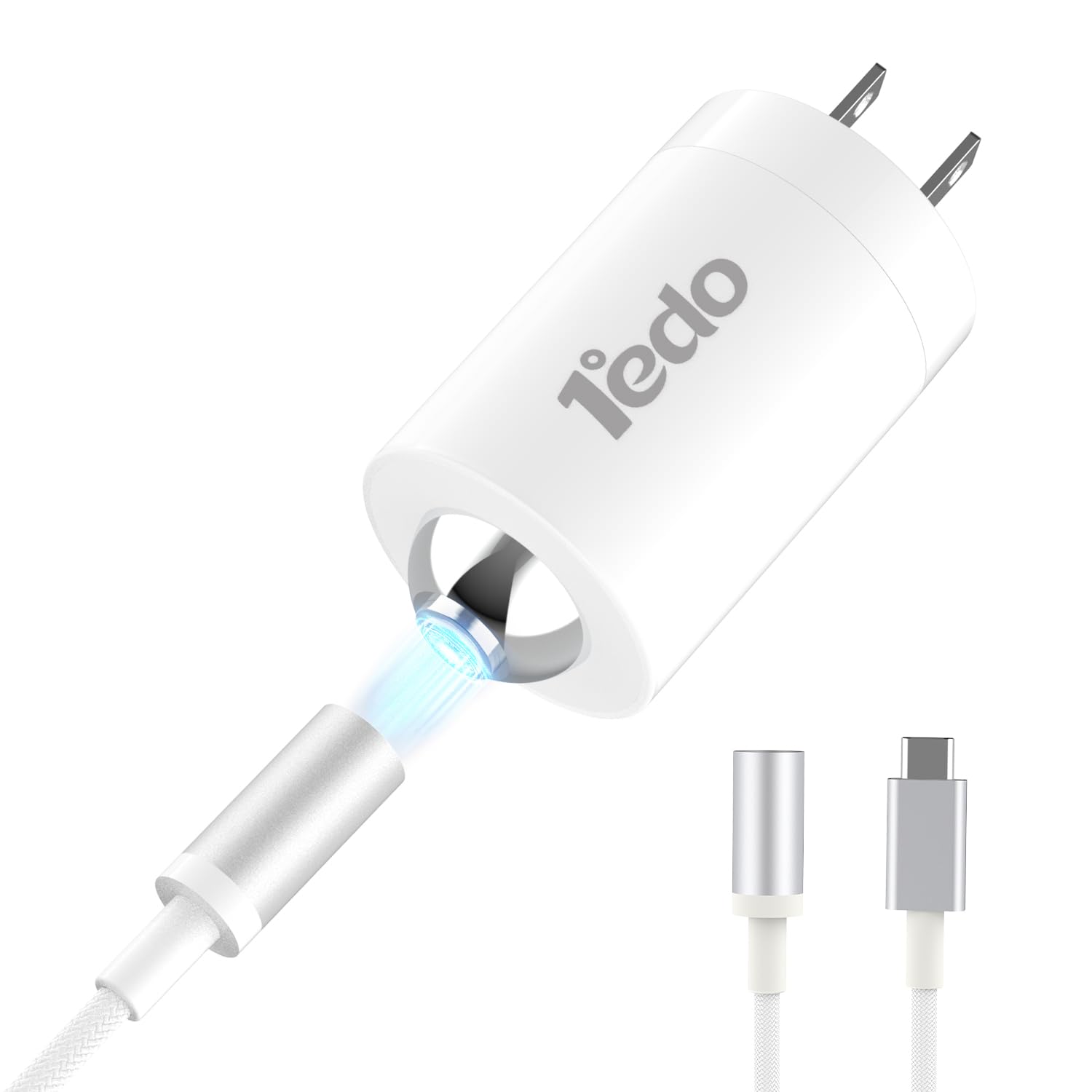 Magnetic for iPhone Charger, 1°edo GaN 30W Fast USB C Charger Block, PD 3.0 QC 4.0 Foldable with 6FT Cable Magnetic Fast Charger for iPhone 17/16 and More Series, Samsung Galaxy, iPad (White) - 1