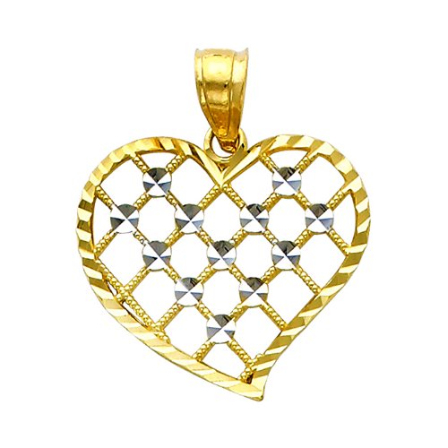 PRECIOUS STARS 14k Two-Tone Gold Ornate Filigree Heart Charm Pendant