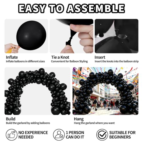 Black Balloon Arch Kit 111 Pcs, 18/12/5 Inch Black Latex Balloons Garland with Different Sizes, DIY Balloon Decorations for Birthday Party, Wedding, Baby Shower, Graduation, Anniversary & Halloween - image 5