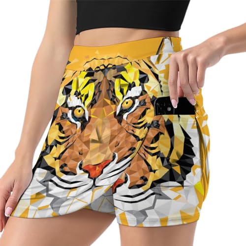 Jupe de tennis dorée avec jupe-short intégrée et poche pour le running et le golf pour femme