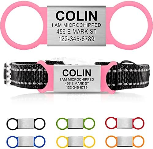 Personalized Dog Tag for Pets - No Noise - Engraved Dog Name Tag - Slide On Cat ID Tags - Custom Collar Tags for Small, Medium, Large Dogs and Cats - Silent Customized Puppy Identification Tags