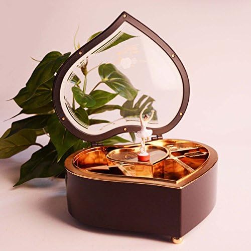 Saim Musical Jewellery Box, Heart-Shaped Music Box With Dancing Ballerina Black Jewel Storage Case For Girls Women